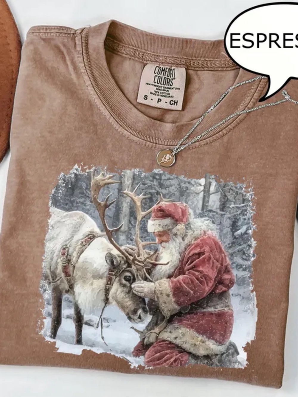 Comfort Colors Espresso Santa and Reindeer Graphic Tee